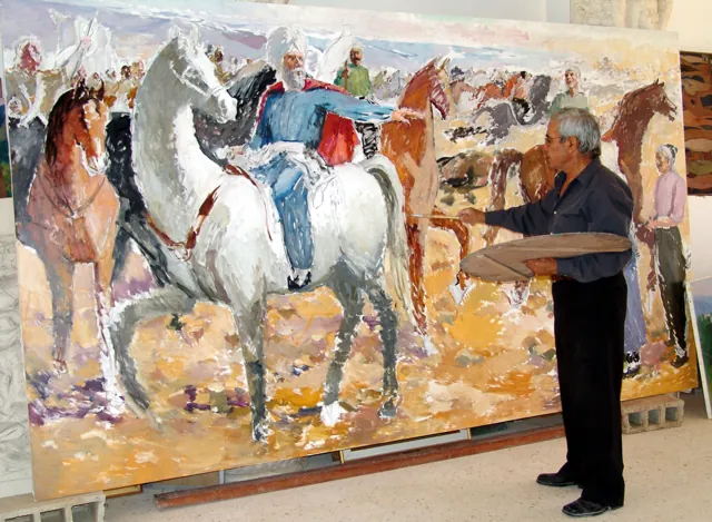 Wahib Bteddini — painting a scene with horses