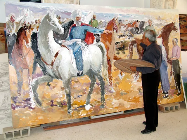 Wahib Bteddini — at work on a large canvas