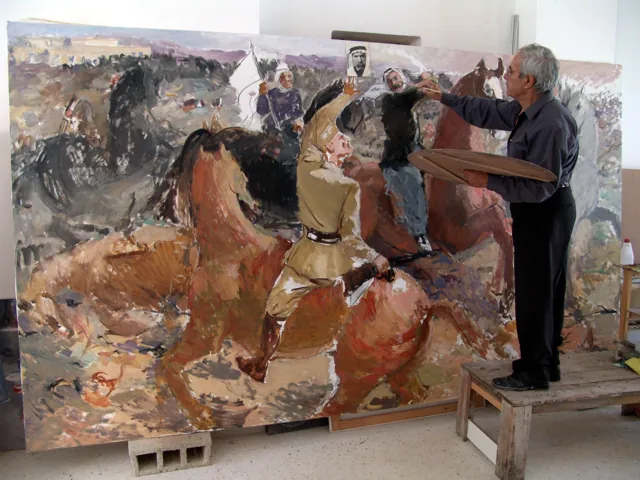 Wahib Bteddini — working on a large painting