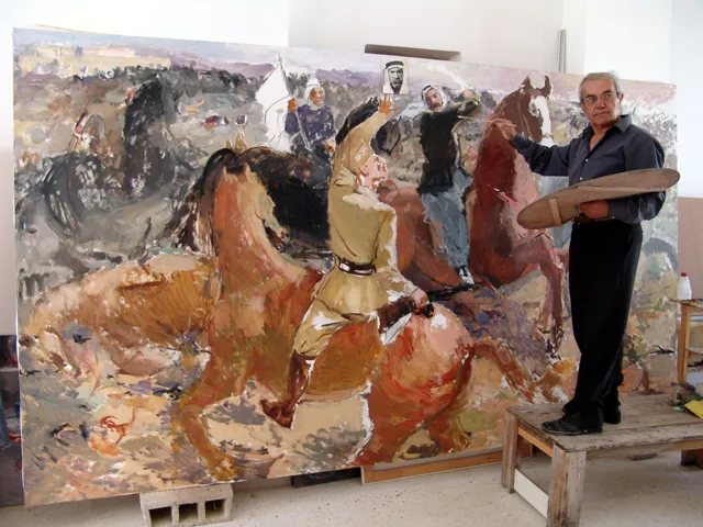 Wahib Bteddini — portrait beside a painting