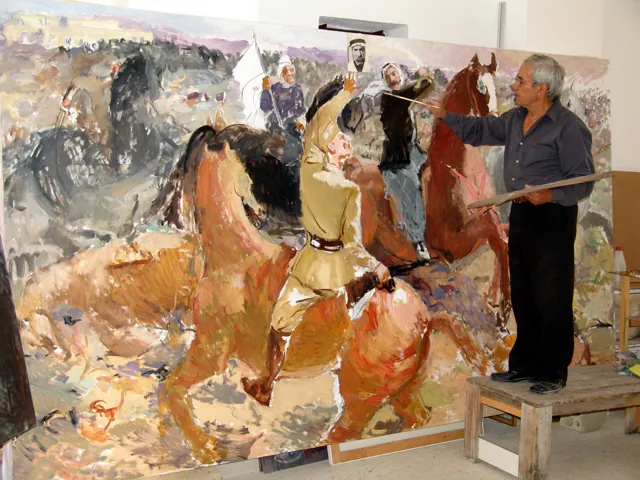 Wahib Bteddini — brush raised to the canvas